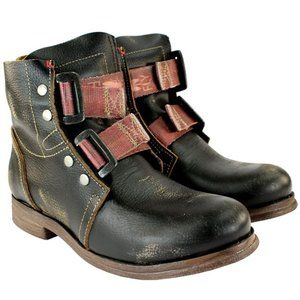 Fly London Ska Leather Distressed Punk Combat Military Moto Ankle Boot NWT